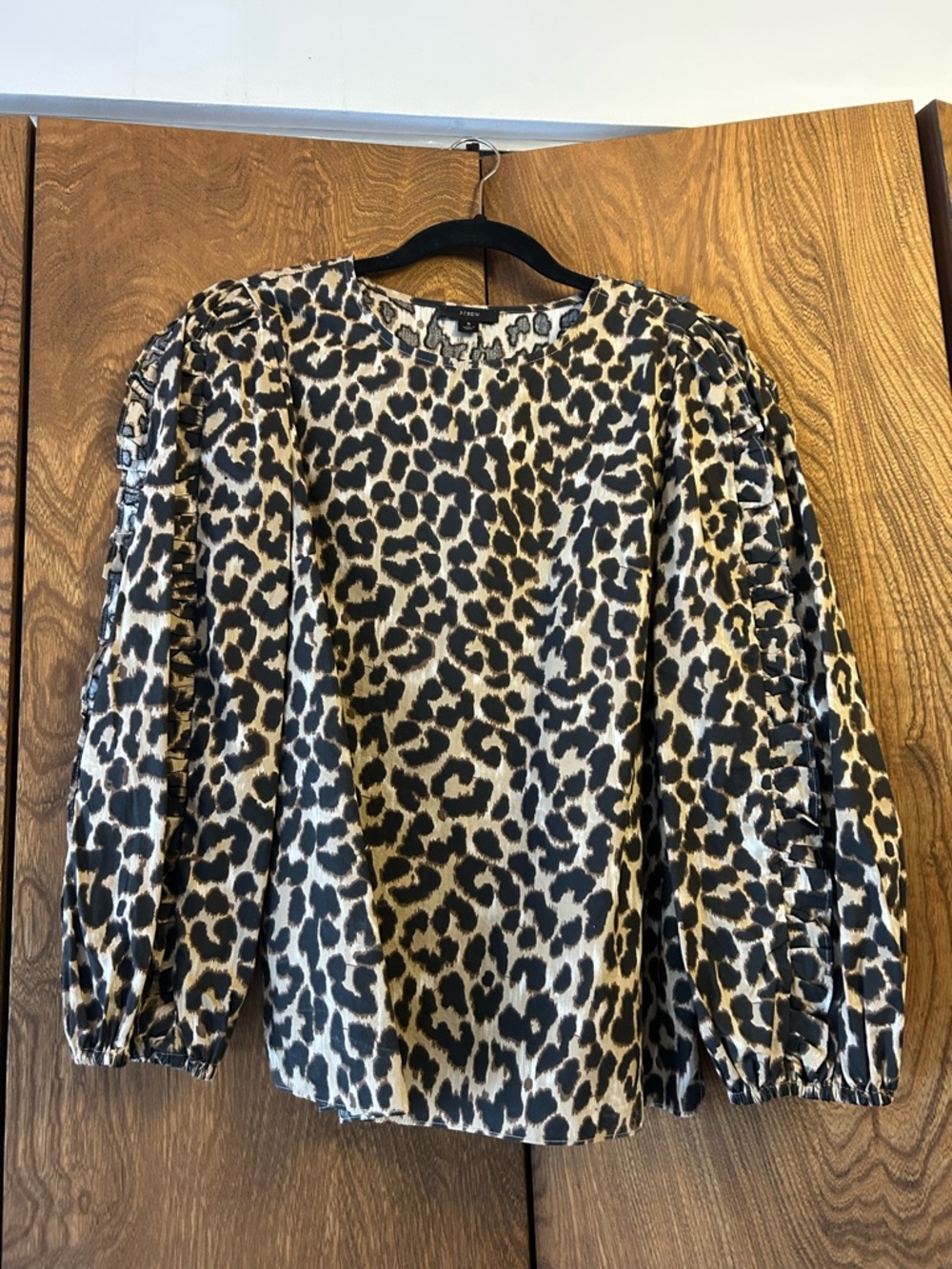 J. Crew Leopard Print Puff Sleeve Top in Black and Brown